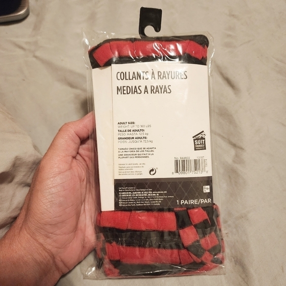 NWT Red Black Striped Tights One Size Fits Most Sexy Punk Goth Halloween Cosplay - Picture 6 of 9